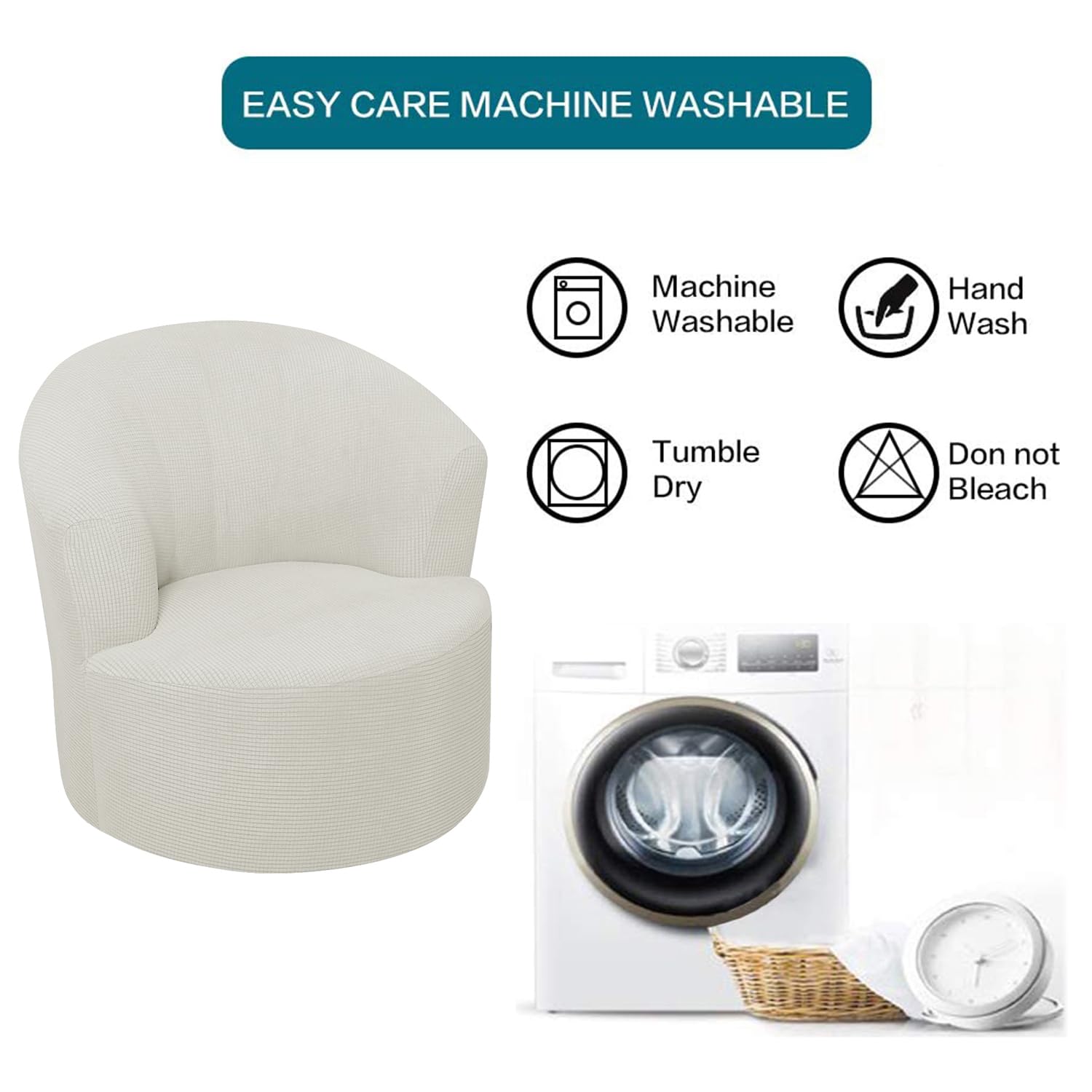 Funda Elástica para Silla Giratoria de Barril Moderna Funda para Sillón Giratorio Funda para Sillón Redondo Tipo Barril Funda para Sillón Club (Blanco Juego de 2)