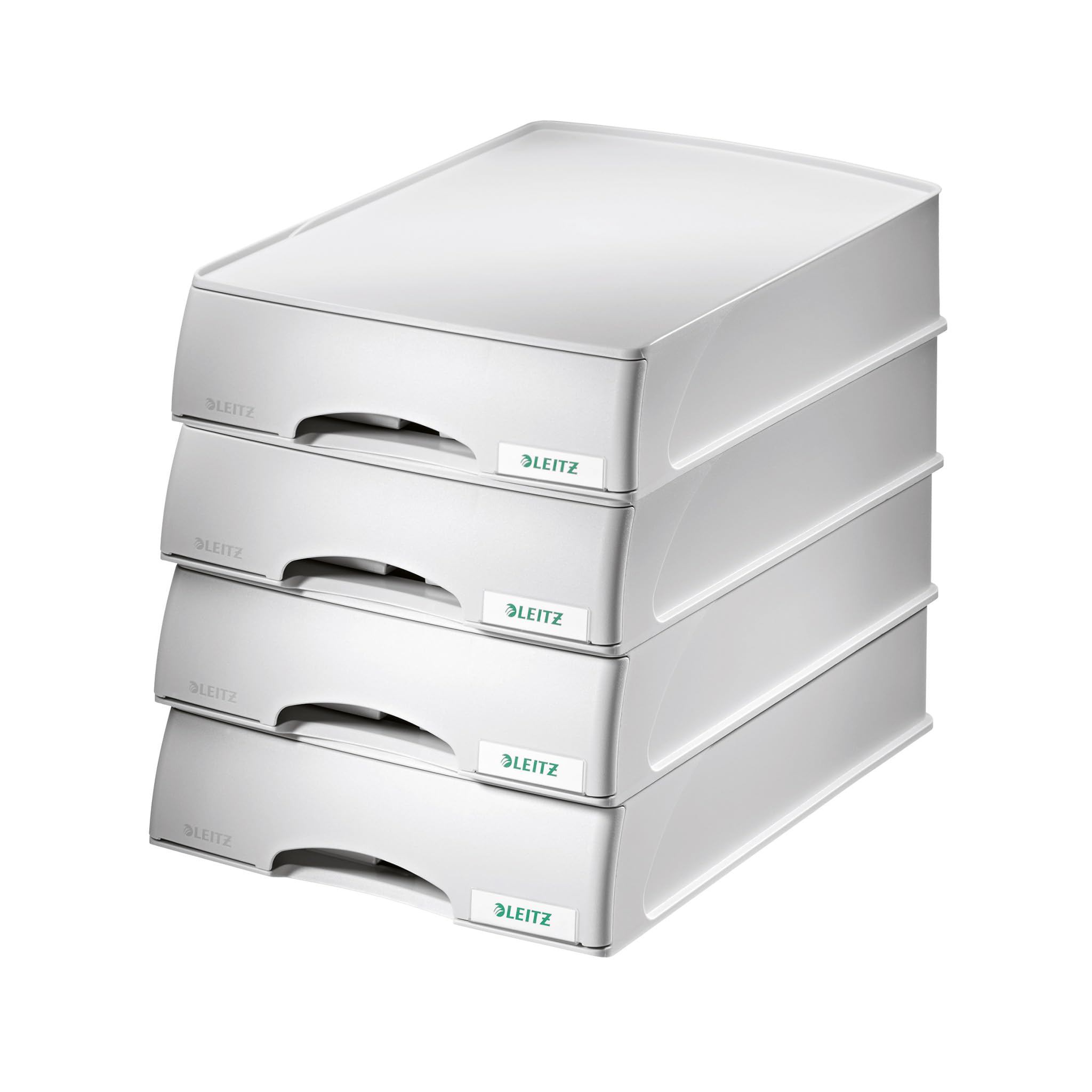 Leitz Briefkorb-Schublade A4, 4er Pack, Schubladenbox in Premium-Qualität für vertrauliche Unterlagen, Stapelbare Ablagefächer kombinierbar mit Briefkörben, Grau, Plus-Serie, 52100085
