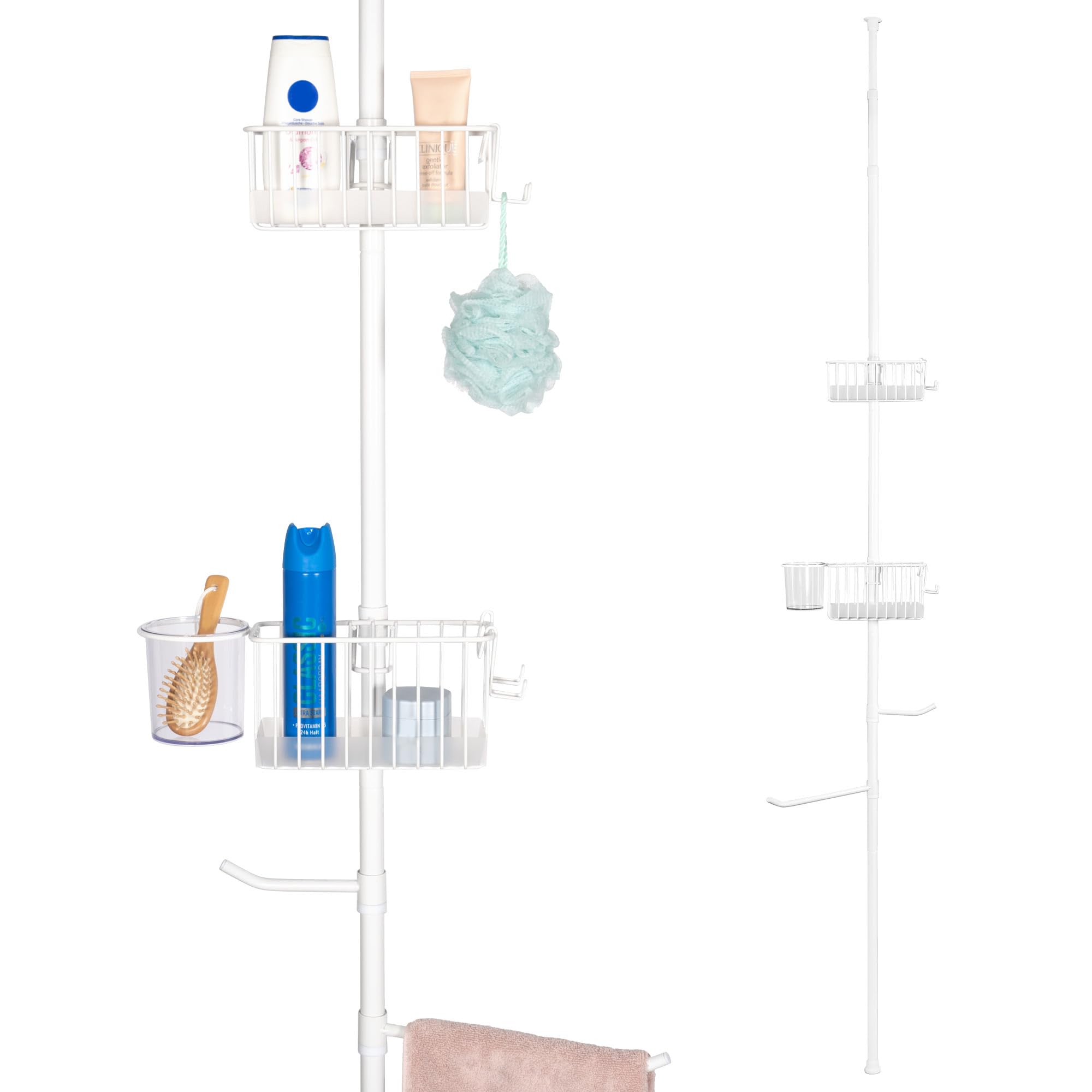 Bremermann White Telescopic Bathroom Shelf, 2 Baskets, 2 Towel Rails, Telescopic Rail Up To Max. Approx. 290 Cm (White)