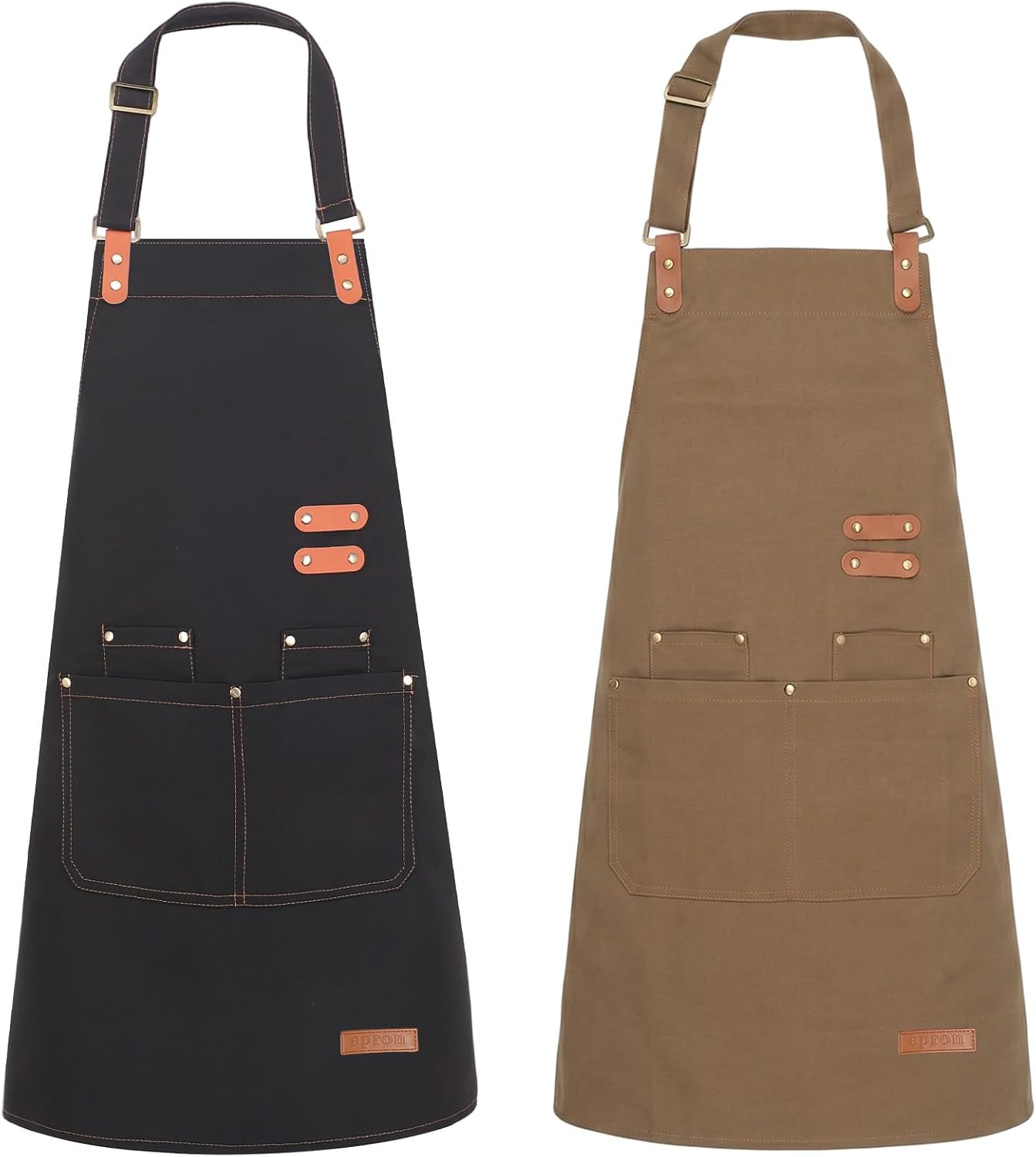 2 Pack Adjustable Kitchen Chef Aprons For Men Women | Adjustable Neck Strap Canvas Aprons With Multi Functional Storage Pockets Unisex Design For Kitchen Barbecue Gardening