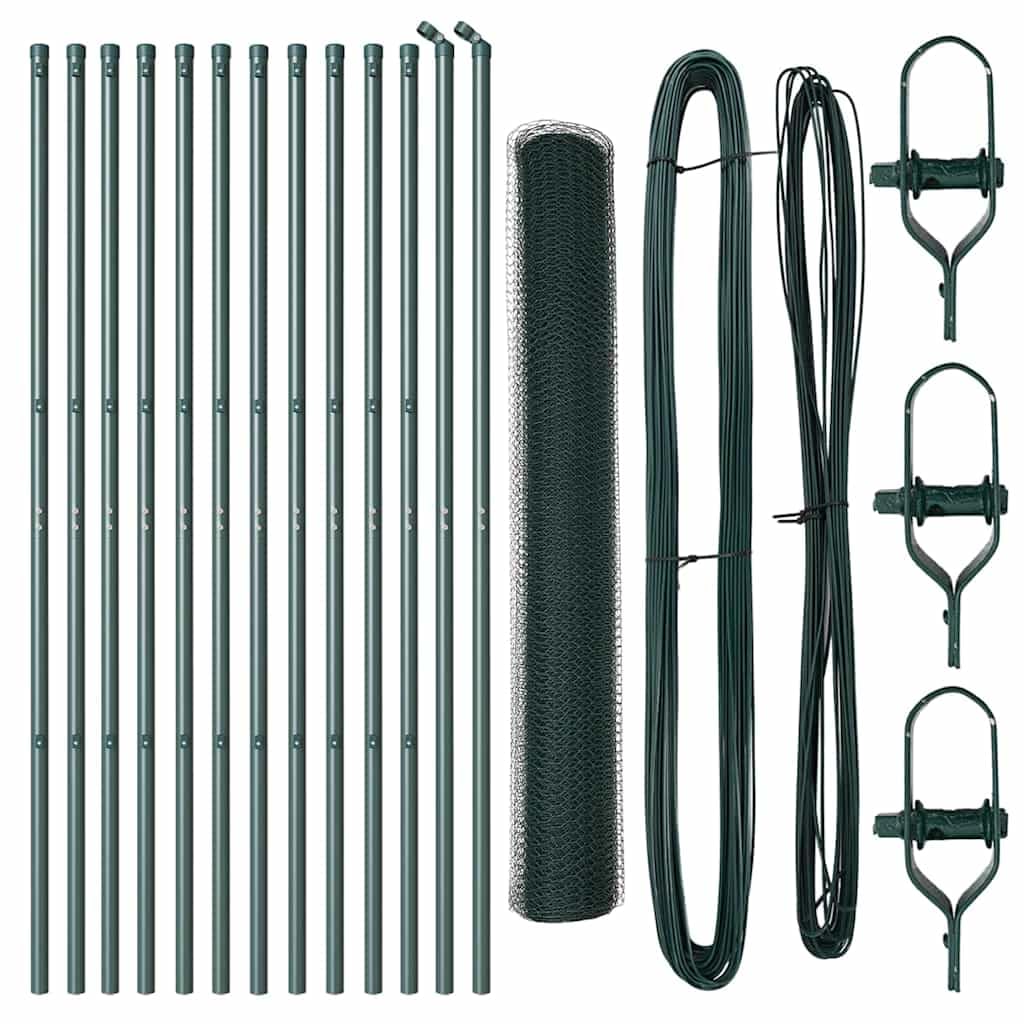 Steel Fence Post Green 25 x 1.2 m with 25 mm Mesh Heavy Duty Garden Security Barrier Corrosion Resistant Outdoor Enclosure for Pets and Property Set of 26 Posts