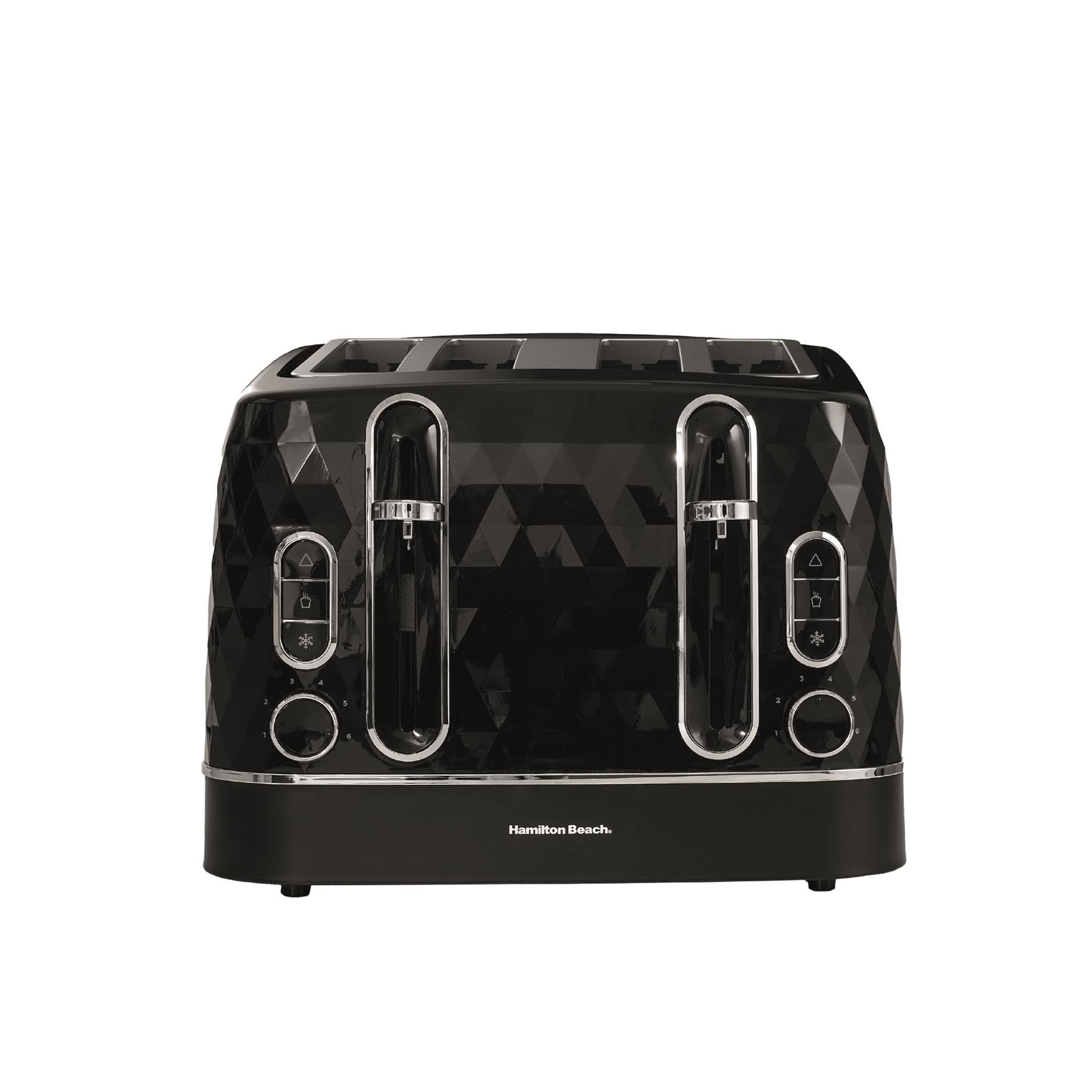 Hamilton Beach Toaster 4 Slice, Diamond, 2300W, 6 Browning Controls, Defrost, Reheat & Cancel Settings, Removable Crumb Tray, High Lift Eject, Black - HBT3221B