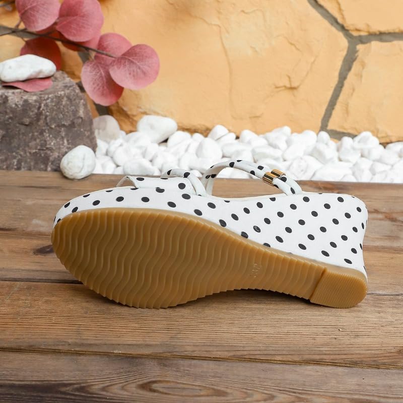 Sandales compensées bout ouvert imprimé pois rétro chic