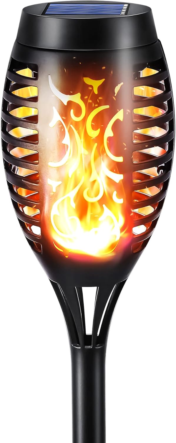 Solar Torch Flame Lights - Solar Lights Outdoor with Flickering Flame, Waterproof Solar Pathway Lights Landscape Decoration Lighting for Garden, Lawn, Patio, Yard, Driveway