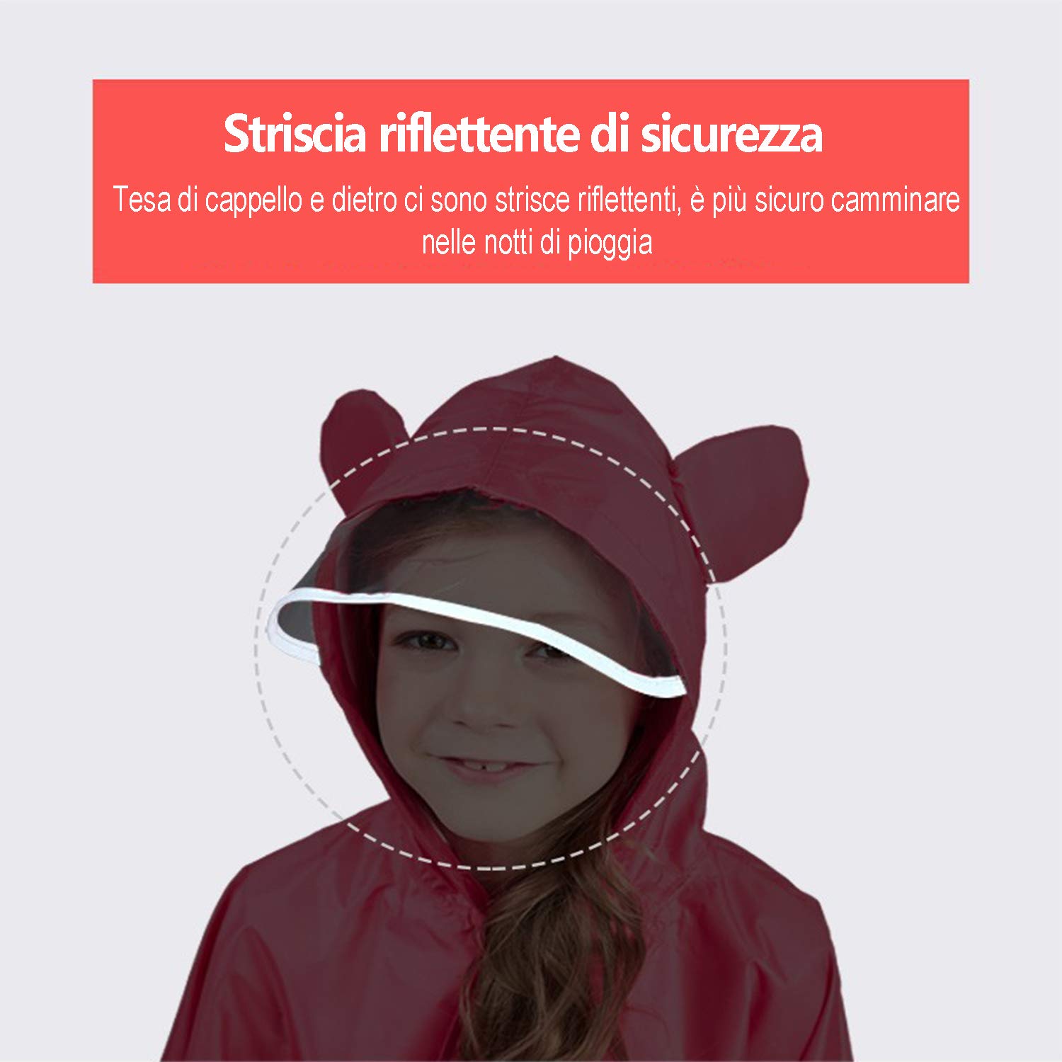 JTENG Poncho Impermeabile per Bambino, Poncho Antipioggia Cappello Allargato Bambino con Strisce Riflettenti, Riutilizzabile Impermeabile Bambino Pioggia