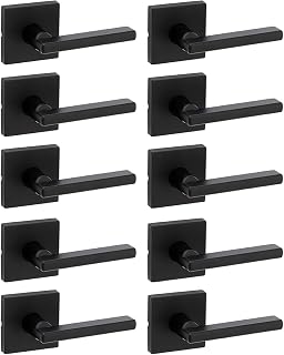 Kwikset Halifax Interior Passage Door Handle, Lever for Closet and Hallway Doors, Reversible Non-Locking Handle Lever, Matte Black, with Microban Protection, 10 Pack