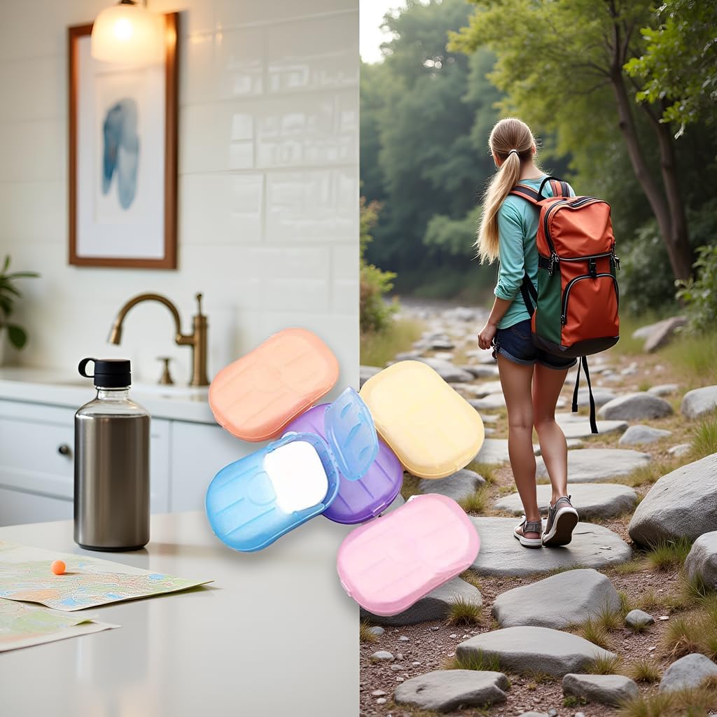 5 Boxes Disposable Soap Paper Hand Cleaner Fragrance Mini Color Soap Paper for school Indoor, Outdoor, Travel, Camping Hiking, Personal Care