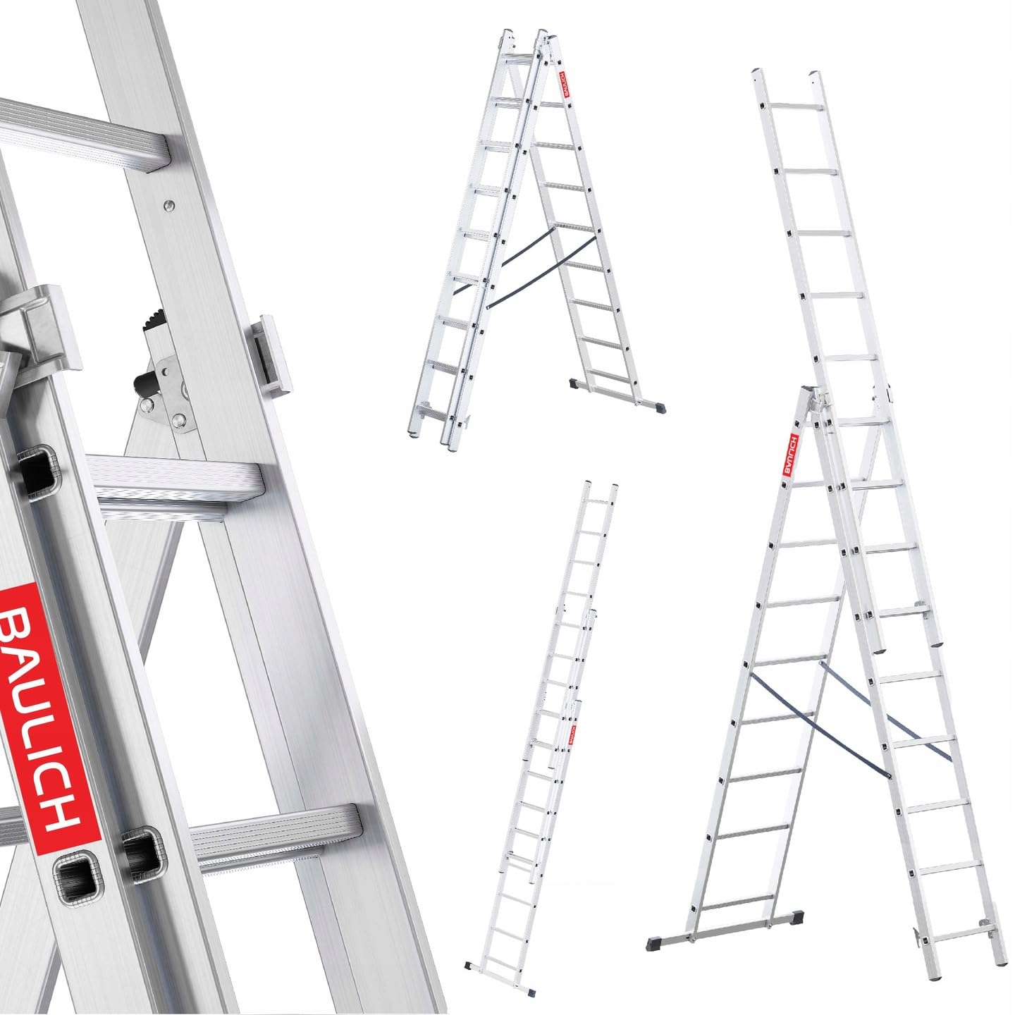 Scala Alluminio 3in1, Appoggio, a Libro, Autoportante, 3x9, 12,5 kg