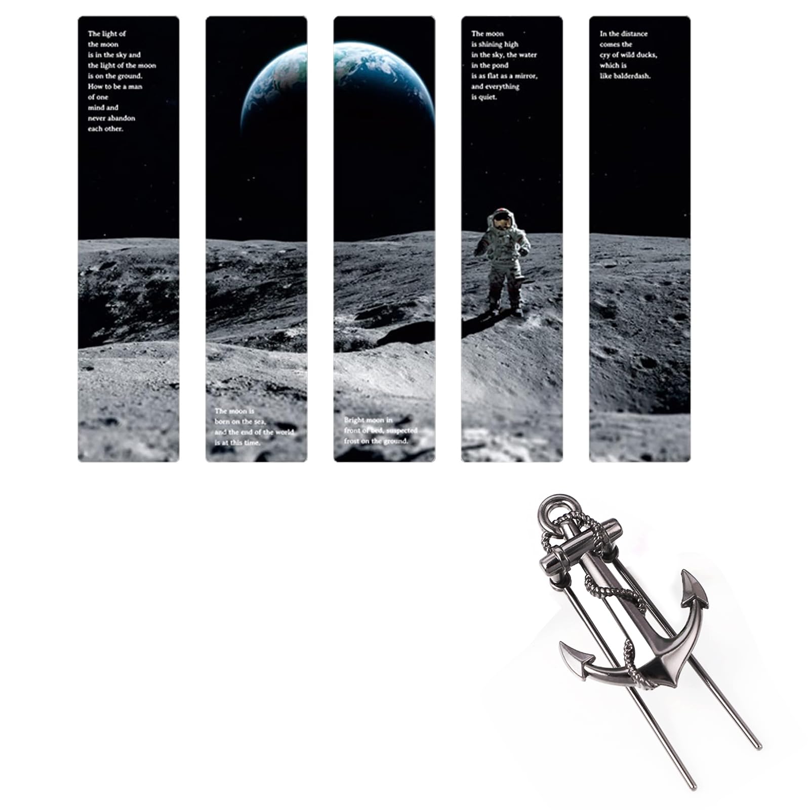 Eowppue 6 Pcs Exclusive Set of Book Page Holder Personalised Ship Metal Anchorl, Cosmic Moonwalk Design Bookmarks