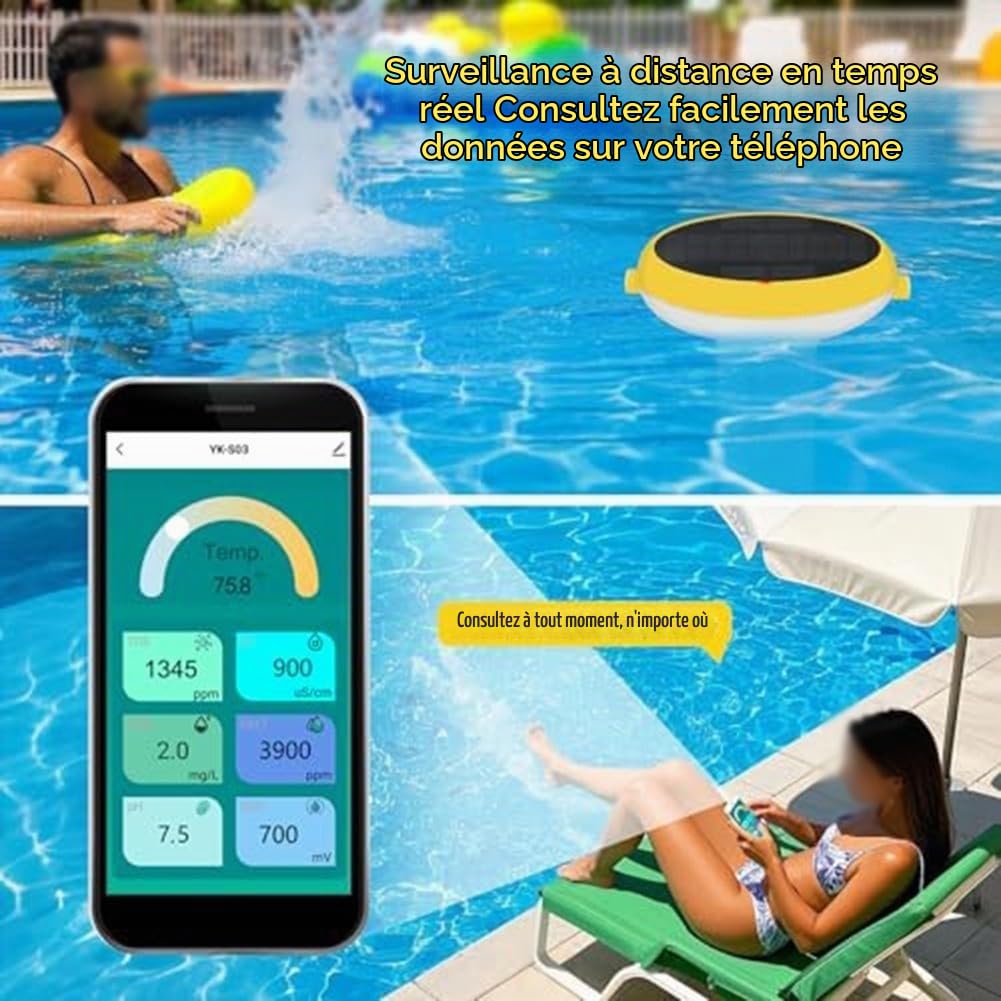Moniteur intelligent 7 en 1 de la qualité de l'eau de piscine pour application Tuya avec testeur de température de conductivité et de conductivité, compteur numérique blanc jaune (B)