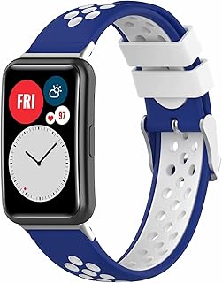 سوار بديل متوافق مع ساعة هواوي فيت رياضي ناعم مقاوم للماء وجيد التهوية للنساء والرجال من نوسيويلانج أزرق وأبيض