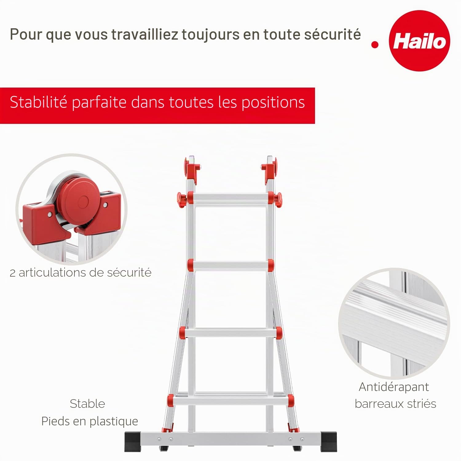 Hailo M80 7516007 Aluminium Echelle Polyvalente Hauteur de Travail (Max.): 4.70 m Argent, Rouge 12.7 kg