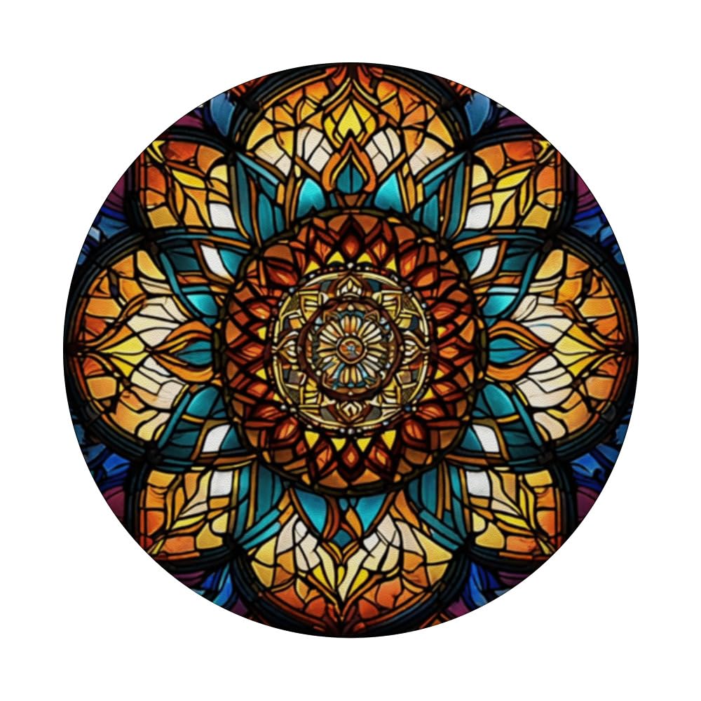 Colorful Mandala Glass Pattern Bohemian Spiritual Meditation PopSockets Swappable PopGrip, Black - Image 3