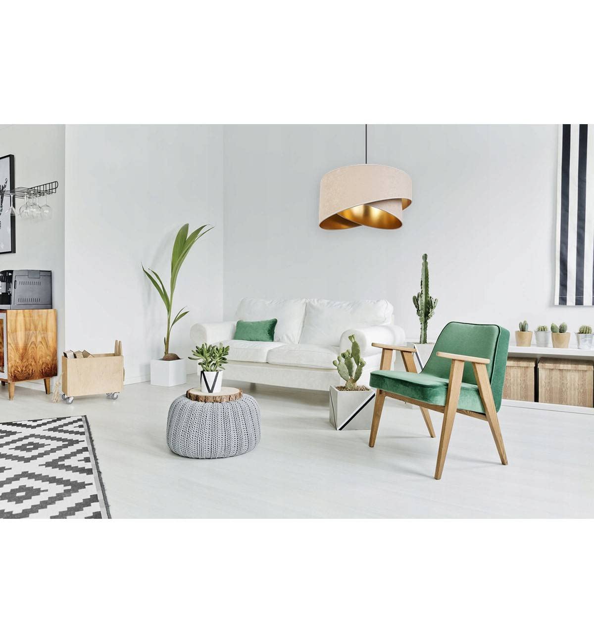 Light-Home Wisząca Regulowana Lampa,Mediolan'' z Abażurem - Nowoczesna Lampa w Stylu Industrialnym do Salonu Sypialni i Jadalni - Wykonana z Metalu i Weluru - Kremowy