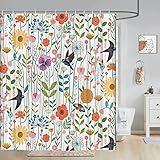 BBLYANU Abstract Boho Floral Botanical ,Spring Flowers , Polyester Fabric Waterproof Bathroom Shower