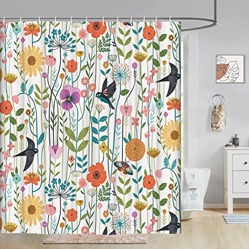 Bblyanu Abstract Boho Floral Botanical ,Spring Flowers , Polyester Fabric Waterproof Bathroom Shower Curtains For Bathroom Decor 72 X 72 Inch #TOP6