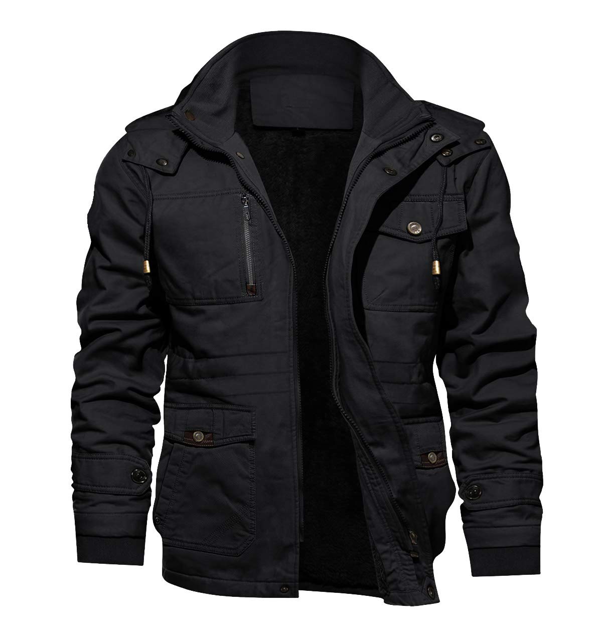 Men's Winter Jacket Cotton Military Jackets Fleece Lined Thick Work Warm Cargo Coats with Hooded