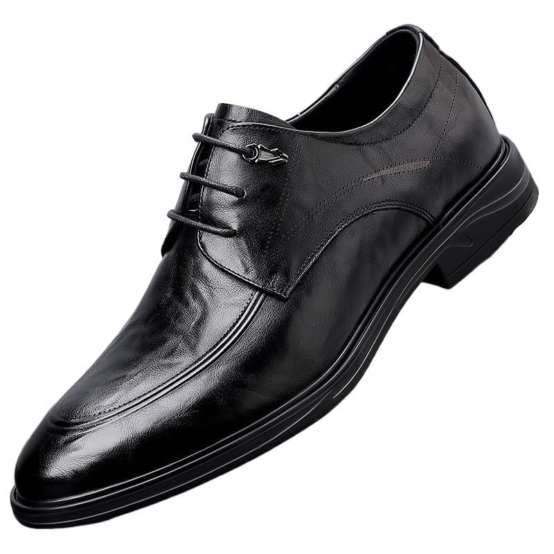 Men's Dress Leather Shoes Non Slip Casual Business Work Formal Shoes Casual Scale Pattern Comfort Derby Shoes for Men(Black,8)