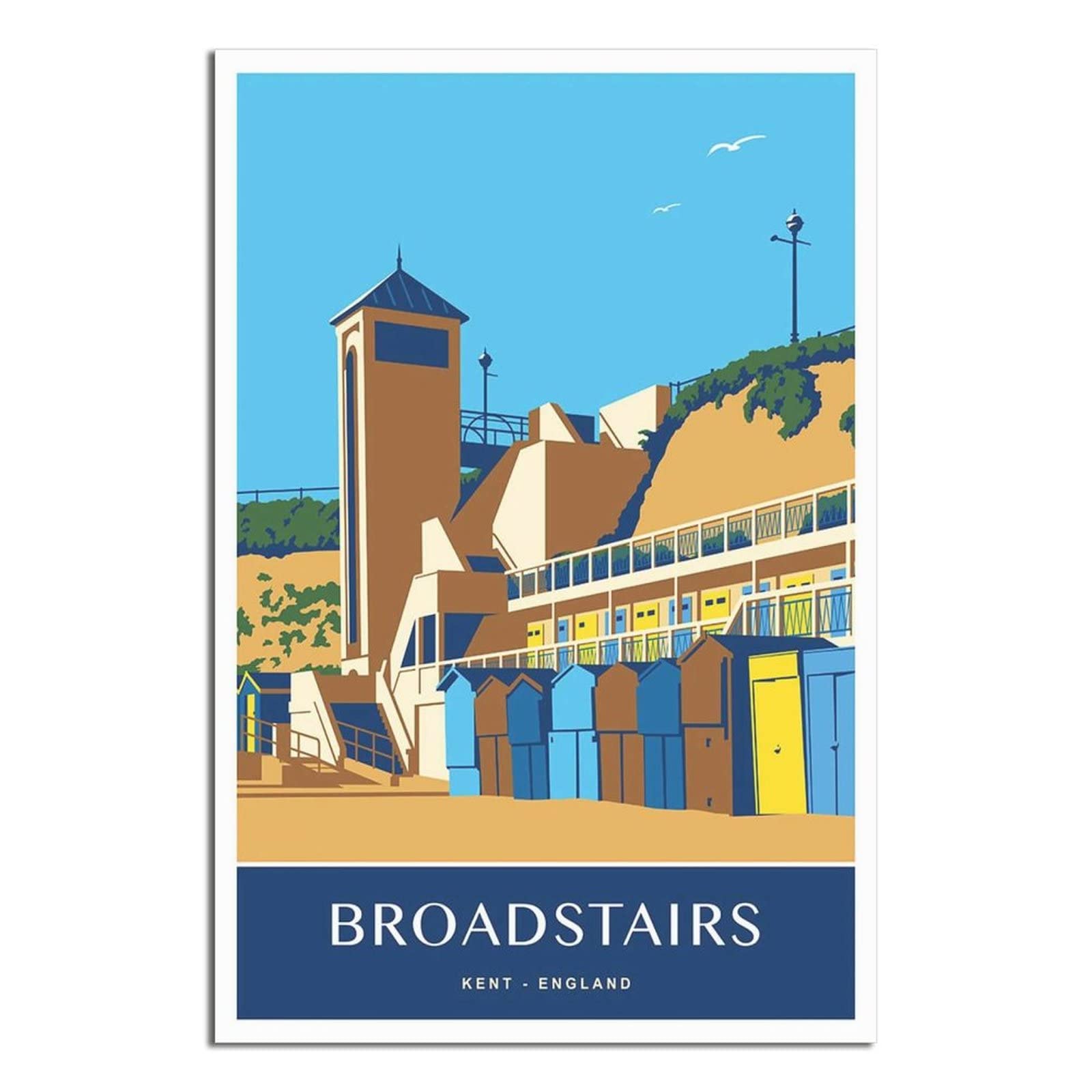 UEJD Vintage Broadstairs Kent Travel Poster Beach Huts Decorative Posters Modern Bedroom Canvas Art Poster Picture Painting Posters Wall Decor Art Gift