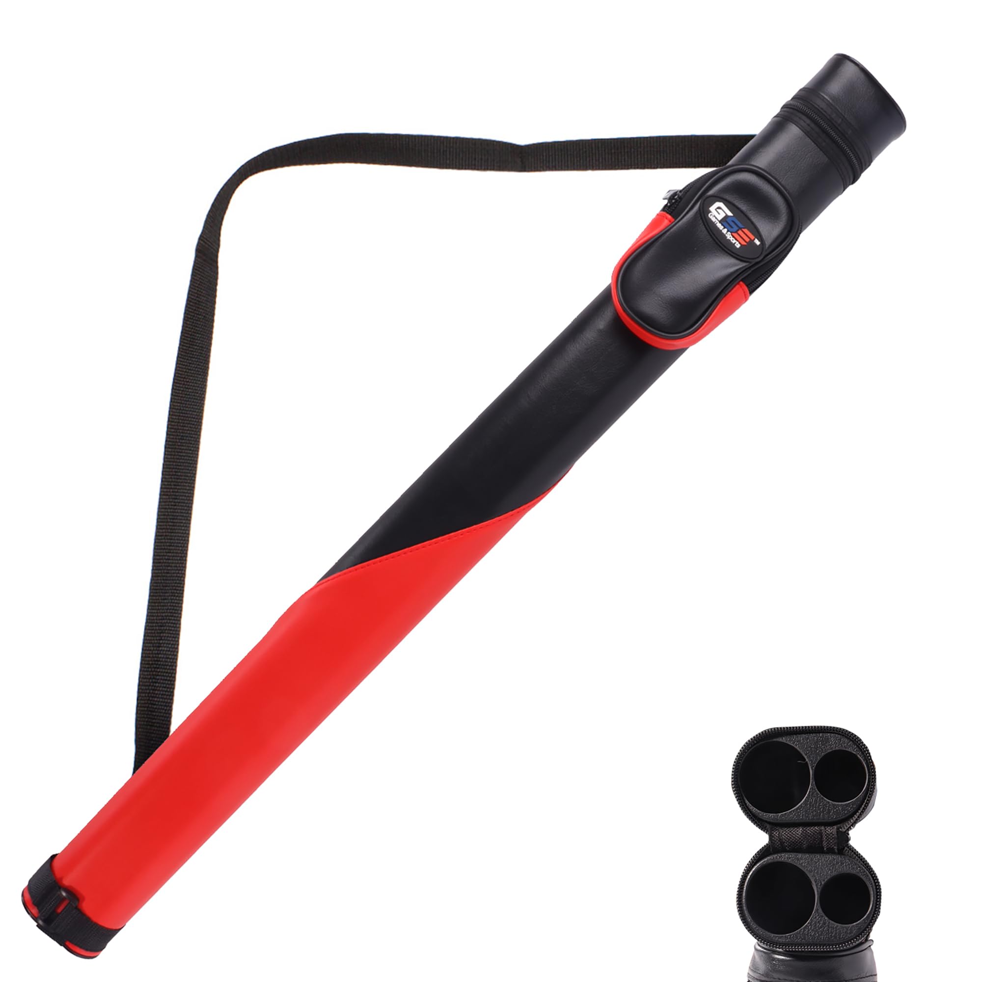 GSE Games & Sports Expert Billiard Cue Cases, 1x1 Deluxe Hard Billiard Pool Cue Stick Carrying Case, Pool Billiards Accessories (Black/Red)