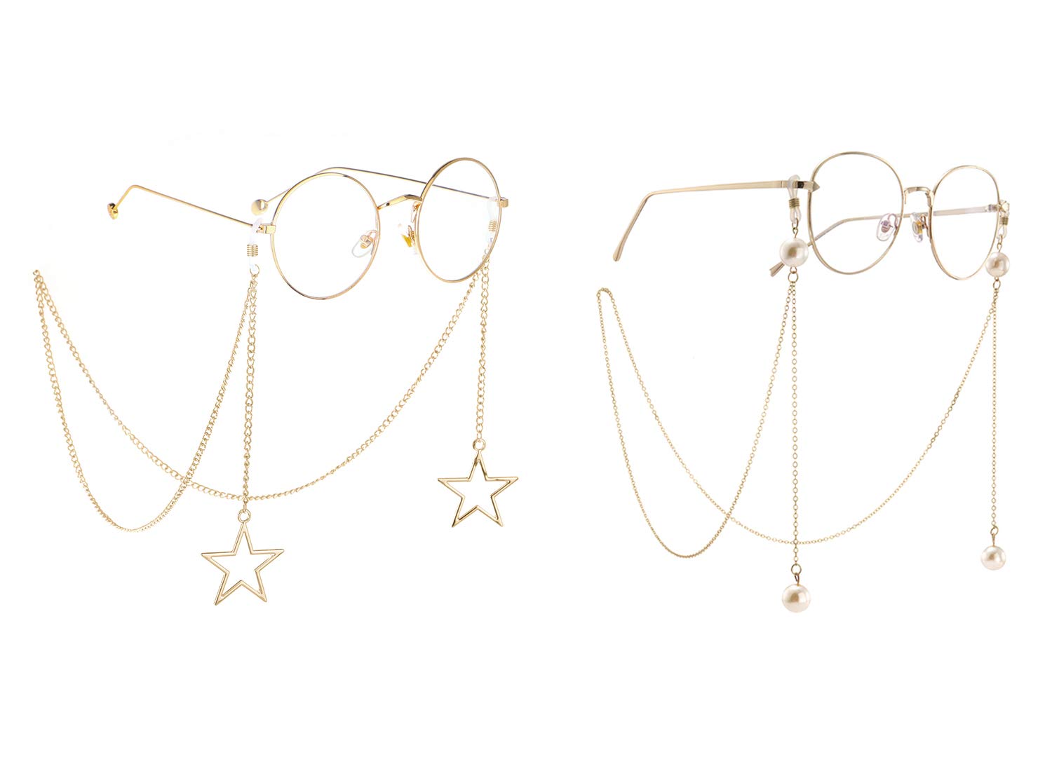 Naimo 2PCS Pearl Star Pendant Eyeglass Chains Eyewear Strap Holder Reading Glasses Retainer