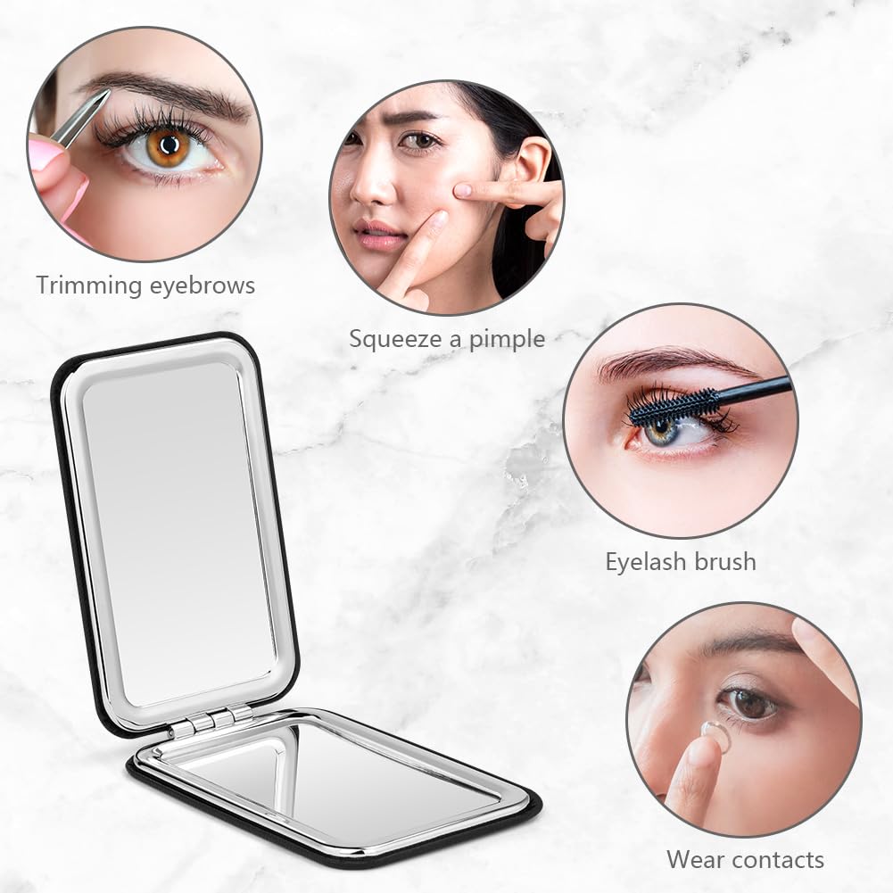 OSDUE Specchio da Viaggio Portatile con Ingrandimento, Specchio da Viaggio a due Lati Trucco, per il trucco Specchio per il trucco professionale bifacciale (Grande pelle rettangolare)