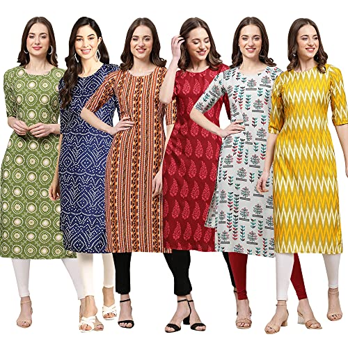Image of Pinkmint Women's Crepe Digital Print Straight Kurta Pack of 6 [CR-336-370-344-343-328-366]