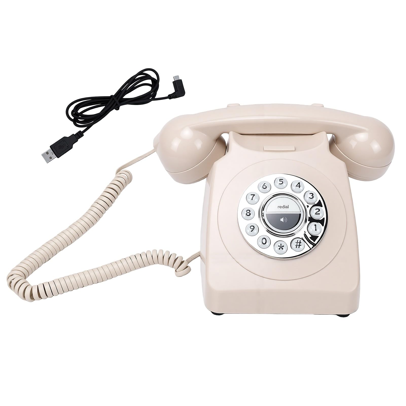 Cosiki Telefono Bluetooth Stile retrò con Chiamate in Vivavoce e Riproduzione Musicale per Decorazioni Domestiche 215x144 Mm (Beige)