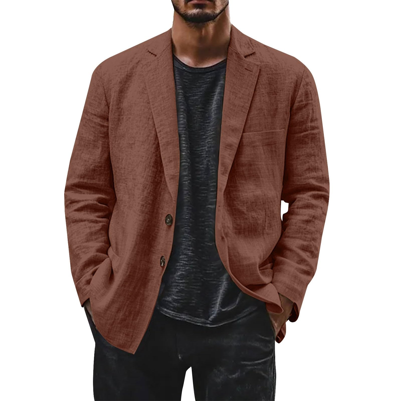 Blazer Homme En Lin Léger – Coupe Ample, Deux Boutons, Revers Cranté, Idéal Bureau Ou Sortie Décontractée