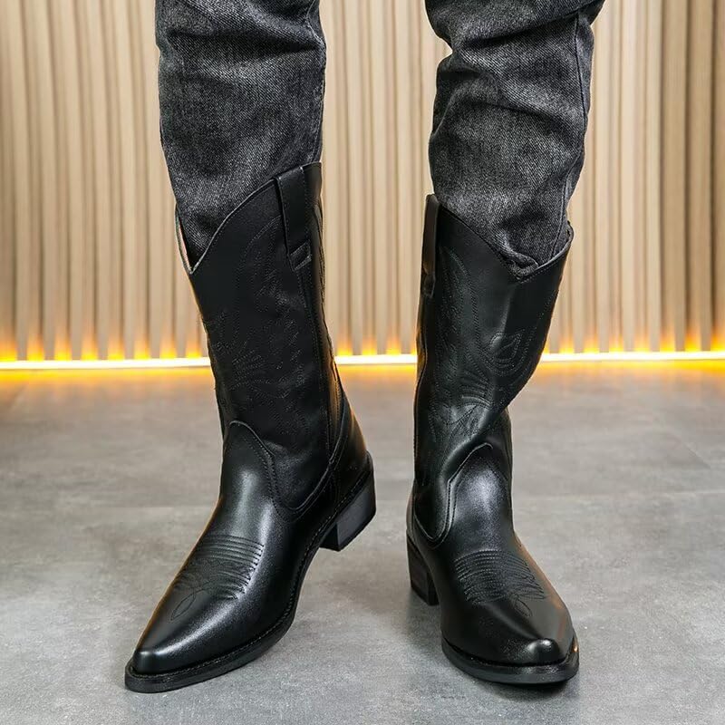 Cowboy Boots For Men Wide Foot Pointed Tip Western Boots with Classic Embroidered Durable Slip on Boots