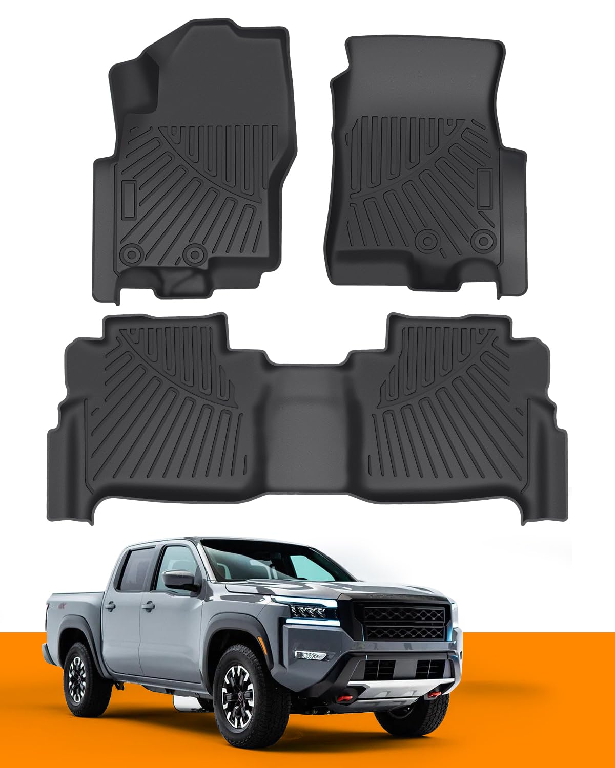 Custom Floor Mats Compatible with Nissan Frontier 2022-2025, All Weather Floor Liner Non-Slip TPE Car Floor Mats Accessories Set Crew Cab w/ 2nd Row Under-Seat Storage