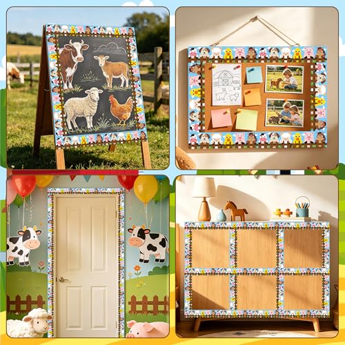 Image of BeYumi Farm Animals Border Trim - 65ft Back to School Farm Animals Straight Rolled Border Trim Cute Cartoon Animal Bulletin Board Set School Classroom Office Farmhouse Chalkboard Party Holiday Decor