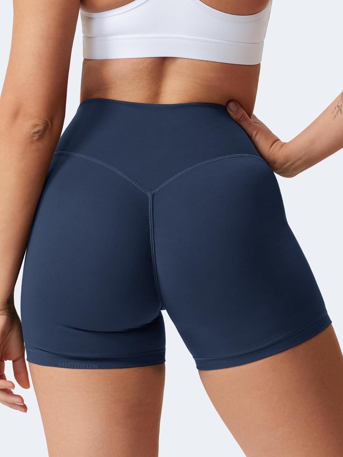 HIGORUN Gym Workout Shorts for Women 4.5" High Waisted Hidden Scrunch Tummy Control Biker Shorts Athletic Running Yoga - Image 4