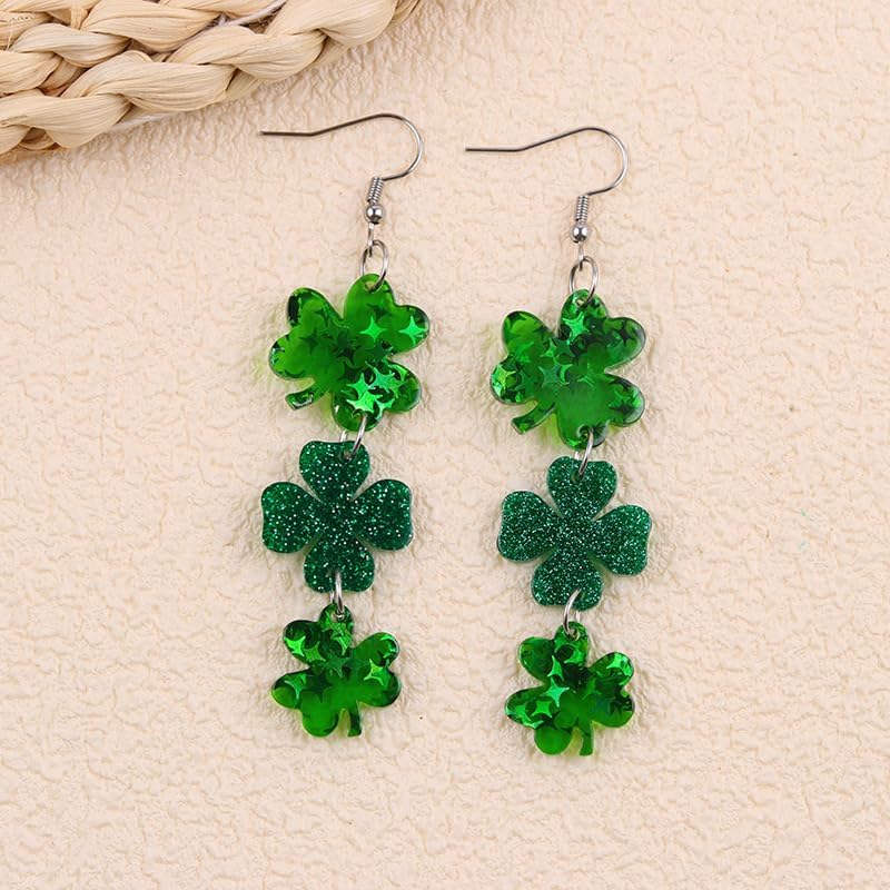 St Patrick's Day Earrings for Women Acrylic Shamrock Dangle Earrings Green Irish Clover Earring Good Luck Earring Irish Green Hat Festival Outfits St. Patrick's Day Accessories Jewelry Gift for Women - Image 4