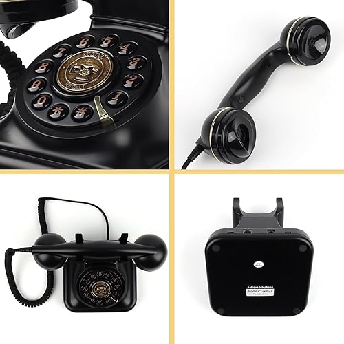 Miniatura 6 de Teléfono retro con cable, teléfonos de escritorio de oficina, teléfono fijo vintage, teléfono analógico clásico con botón de pulsador con función de