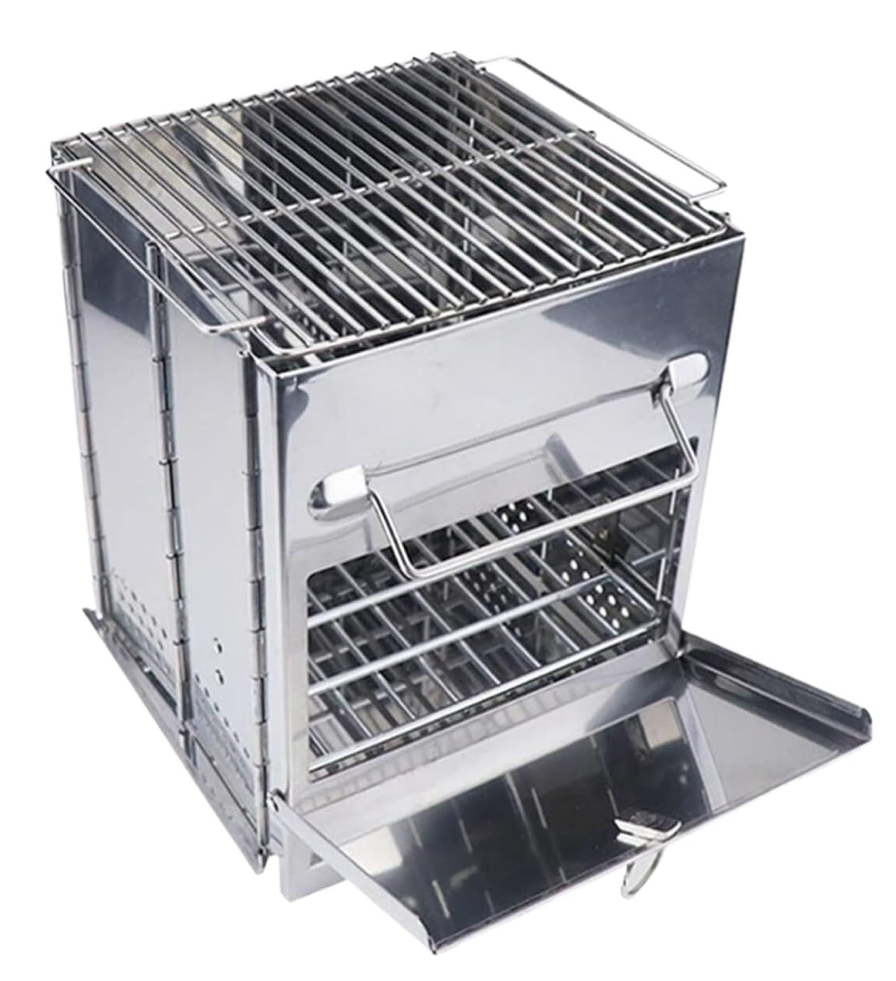 Grill kempingowy, grill węglowy, przenośny grill ze srebrnym uchwytem, na kemping, do gotowania na świeżym powietrzu