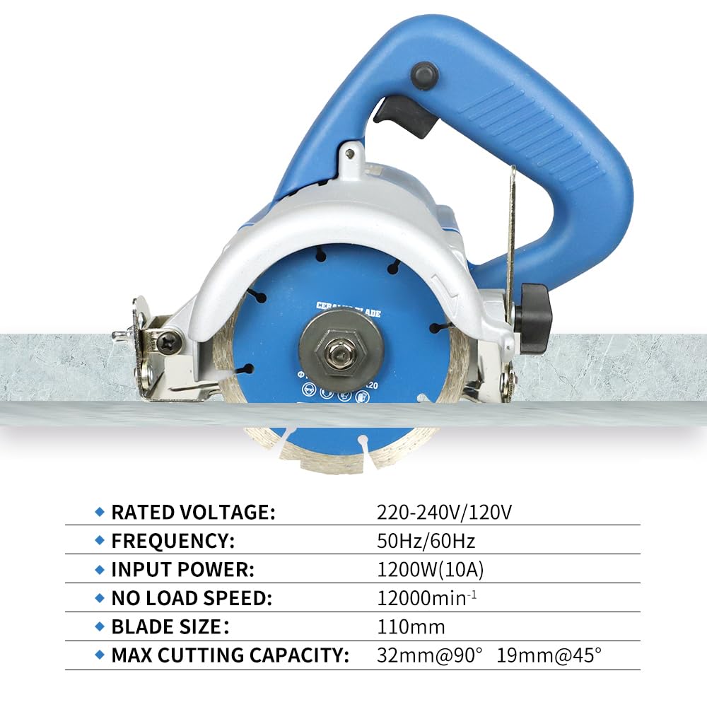 Weytoll 1200W 10A Marble Cutter Ceramic Tile Cutting Machine Tile Saw Power Tile & Masonry Saw 0-45 Degree Bevel Cutting & 0-32 Depth Adjusting for Cutting Ceramic Tile Wood