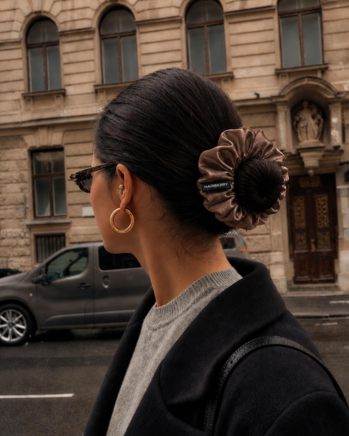 Hairberry Premium And 100% Pure Imported Satin Scrunchie for Women/Girl |Dusty Brown colour, Large, Anti-Crease, Gentle on Hair, Reduces Breakage, Premium Luxury Hair Tie for Daily use,Party use and Bridal Wear (Dusty Brown), 3