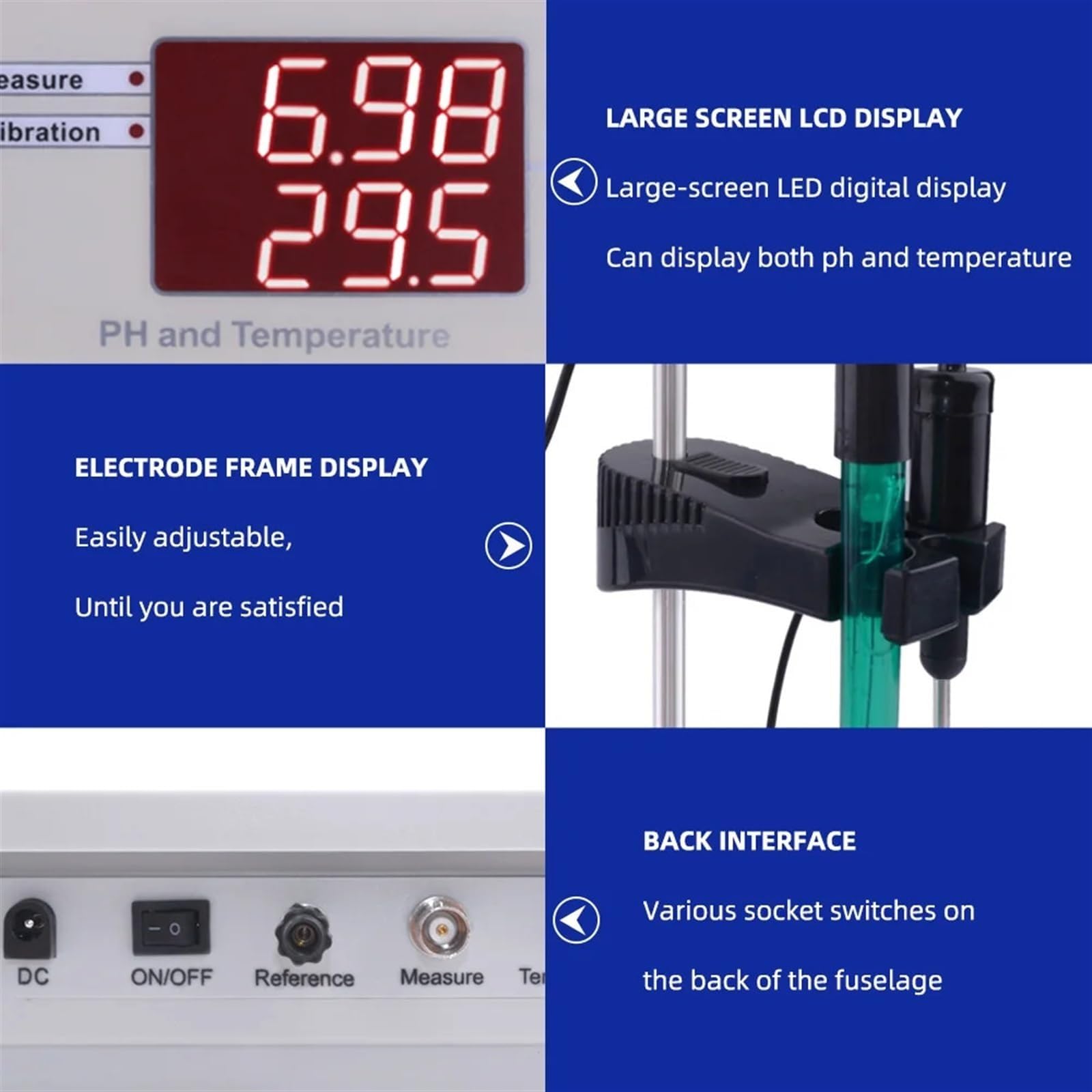 Misuratore di pH da banco, tester di pH digitale, calibrazione automatica, precisione di pH ±0,01, for acquario, laboratorio, piscina