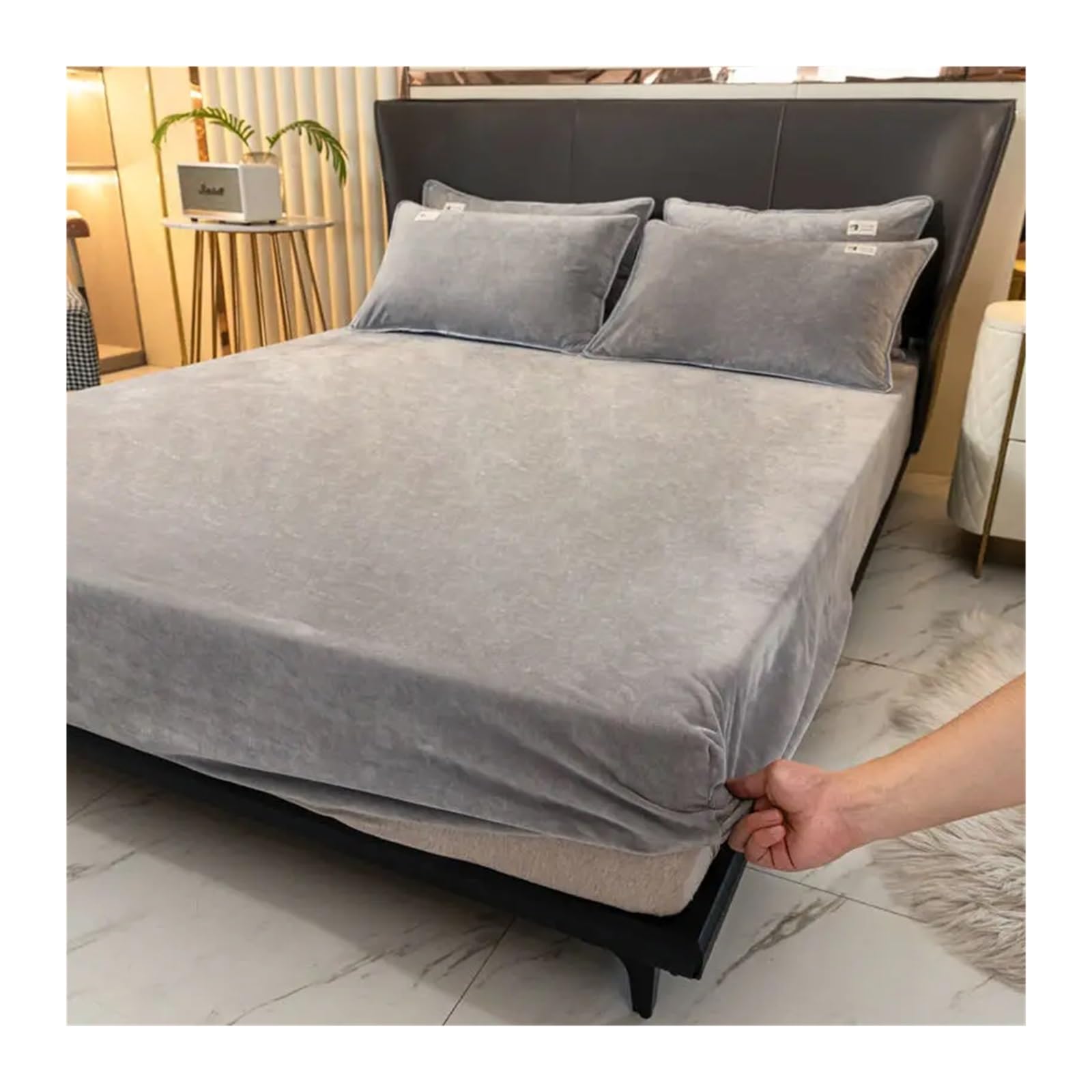 Spannbettlaken Weiches Samt-Spannbetttuch mit elastischen Bändern, rutschfeste, verstellbare Matratzenbezüge for Einzel-, Doppel-, King-Size- und Queen-Size-Betten 160 x 200 cm(Grey,160x200cm)