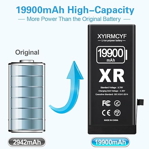 Miniatura 2 de Batería de gran capacidad de 19900 mAh compatible con iPhone XR, batería de repuesto de polímero de litio de 0 ciclos para iPhone XR, con kit de