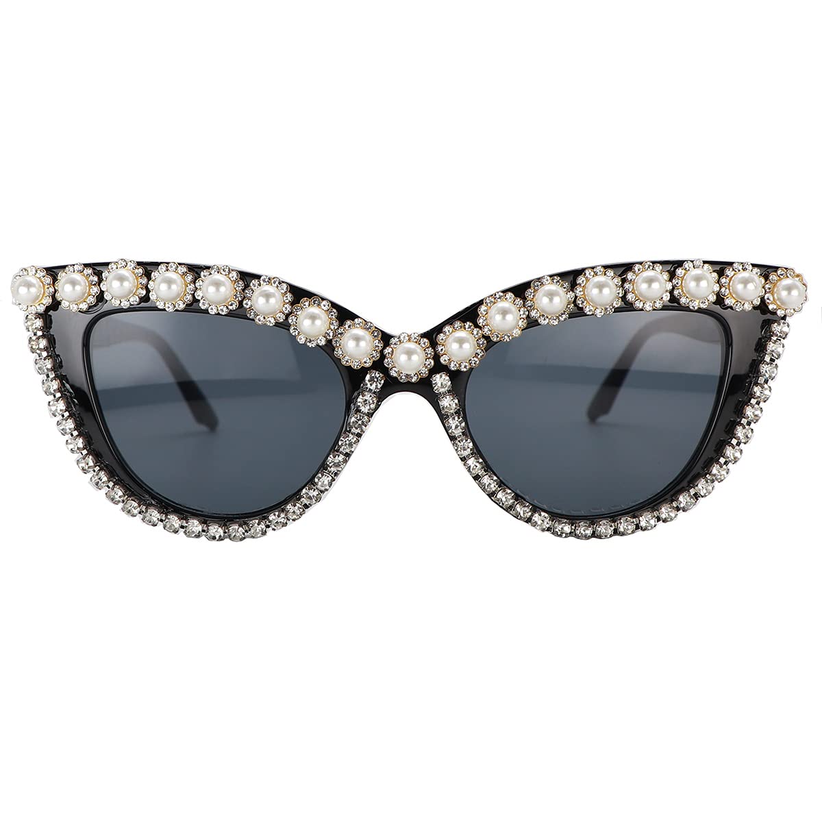 Oversized Cat Eye Sunglasses for Women Handmade Rhinestone Pearl Plastic Frame-image-41
