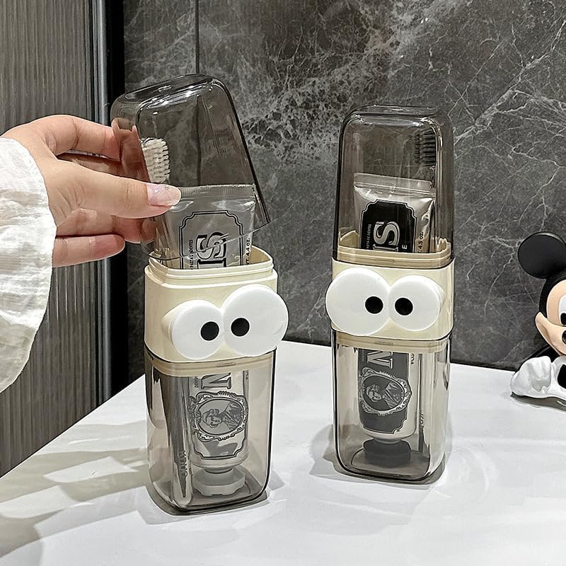 Image of Leawall Travel Toothbrush Holder Bathroom Organiser with Cute Eye Design - Unbreakable, Stackable, Dustproof Water Cups for Kids & Adults - Vanity Accessory toothbrush holder for bathroom(2 Pcs)