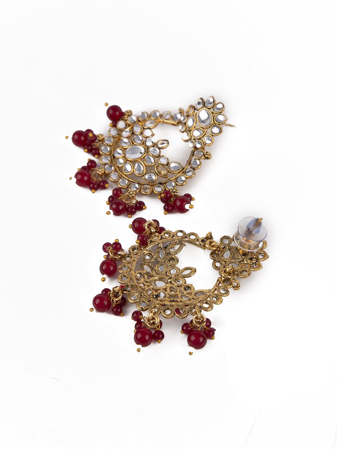 Gold Plated Kundan Red Beaded Jewellery Set with Maangtika