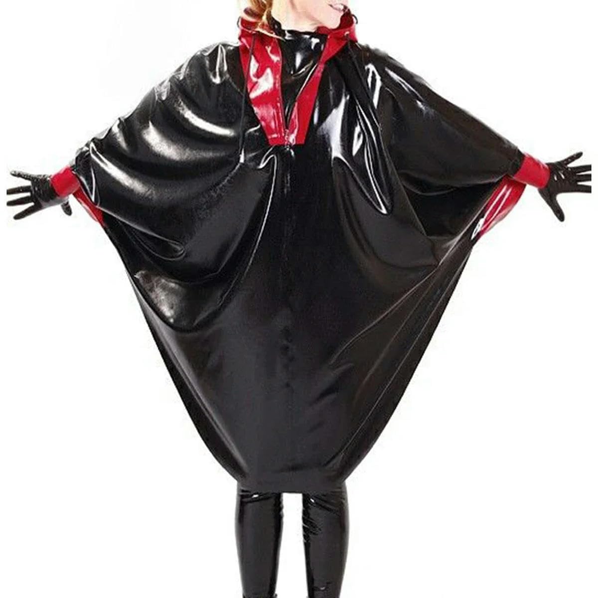 Women PVC Leather Hooded High Neck Trench Dress Coat Knee-Length Loose Coats Stage Performance