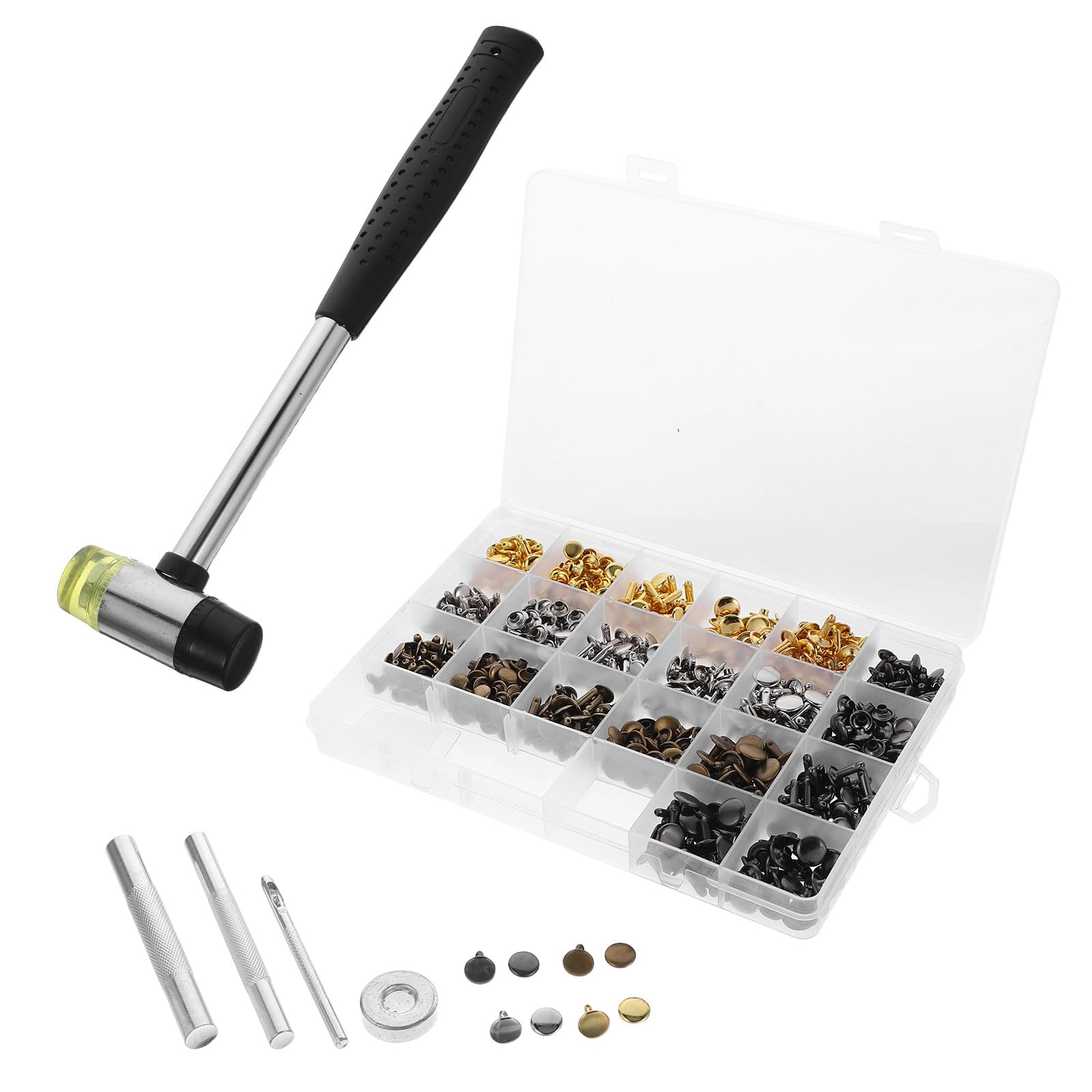 Veemoon 1 Set di Rivetti in Metallo Multicolore, 5 Strumenti e Scatola
