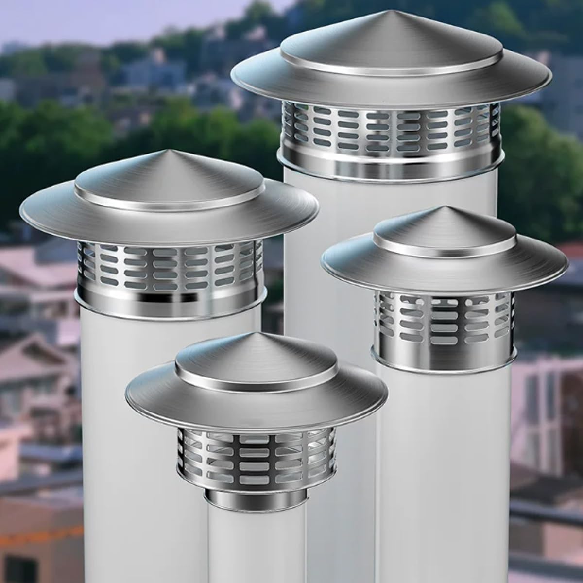 Cappello per Camino Acciaio Inox 304 Terminale di Ventilazione Esterno Estrattore d'Aria Tetto con Rete Protezione Uccelli(8.7″-220mm)
