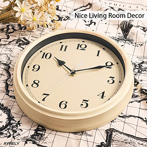 Image of AYRELY Decorative Vintage Wall Clock - 11Inch Silent Non-Ticking Clocks Battery Operated - Classic Decor for Living Room, Farmhouse, Kitchen, Bedroom, Bathroom (White)