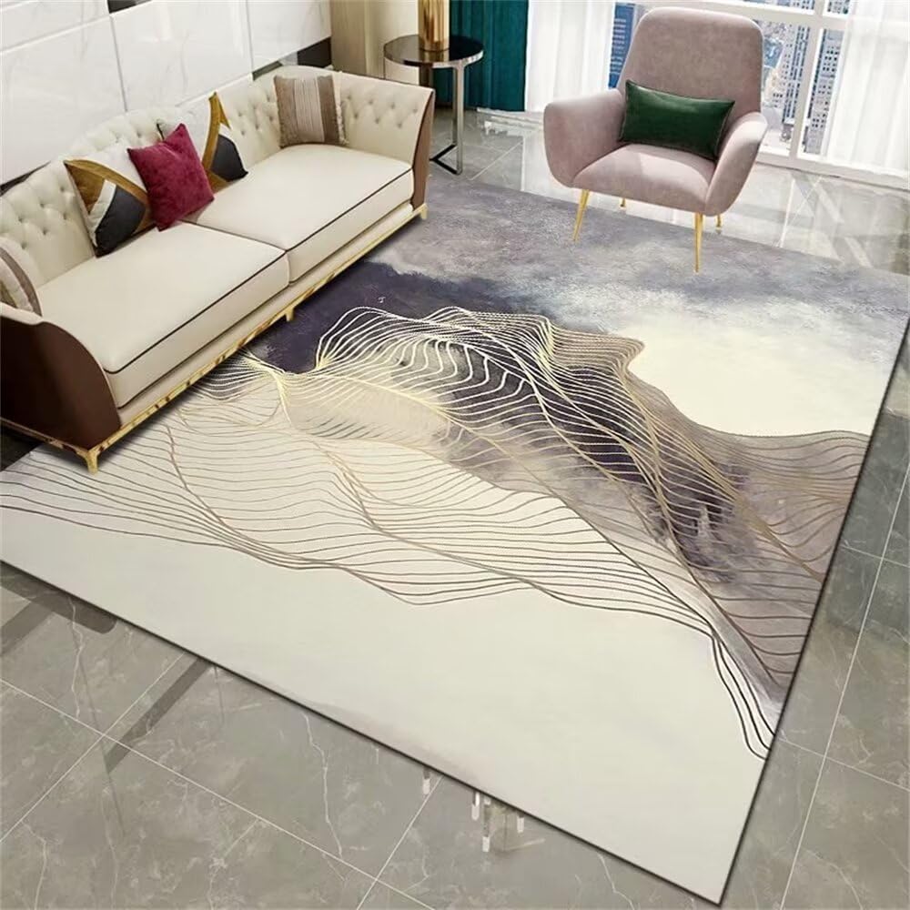 Tappeto Moquette Tappeto Cucina Antiscivolo Lavabile Luce di Lusso Tappeto Grigio Inchiostro Pittura Design Linea Decorazione Lavabile Complementi D Arredo Per Salotto 160X230CM