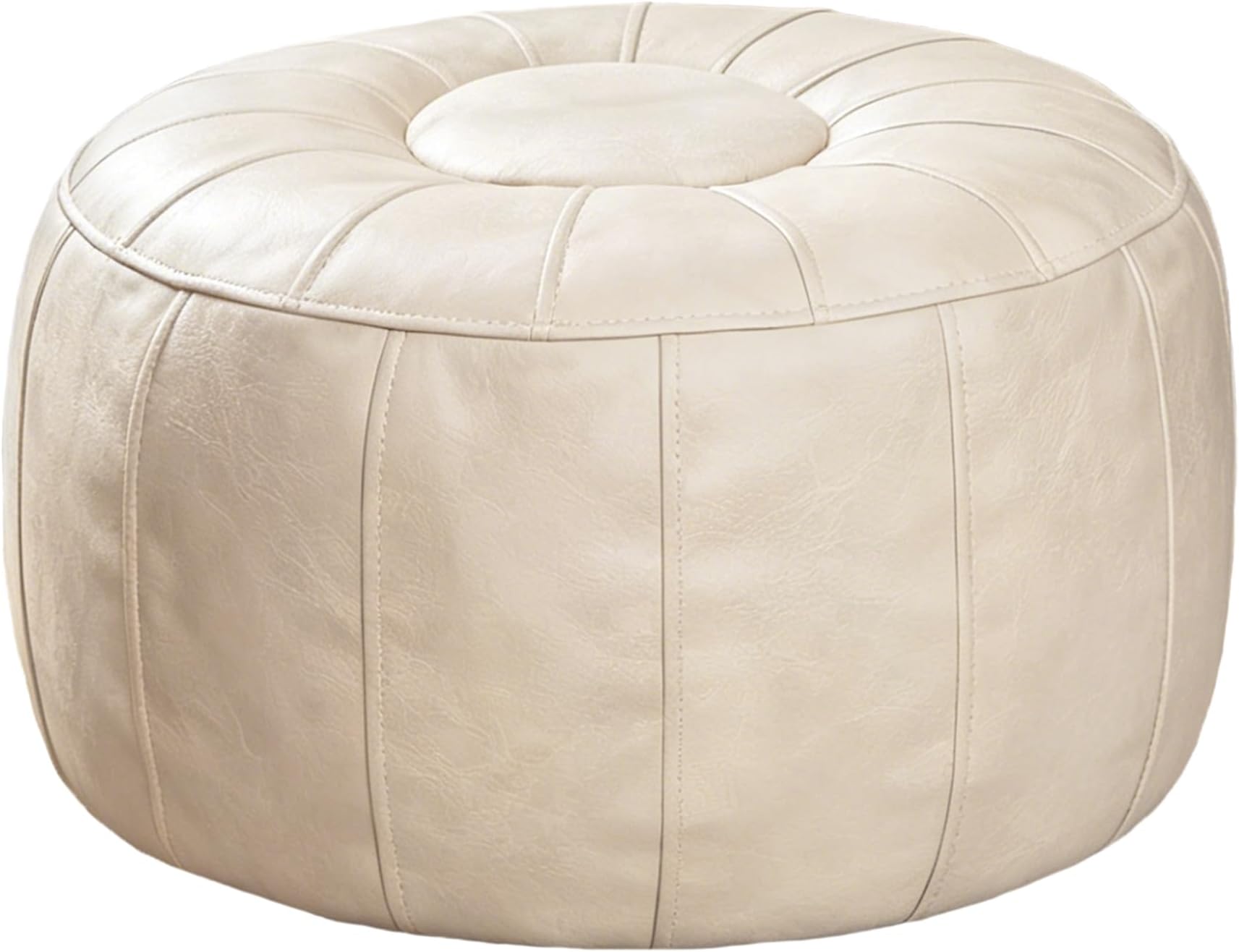 Thgonwid Unstuffed Moroccan Storage Pouf Foot Stool Ottoman Seat, No Filler Included, Handmade Faux Leather Bean Bag Floor Chair Foot Rest for Living Room, Bedroom or Balcony, Ivory White